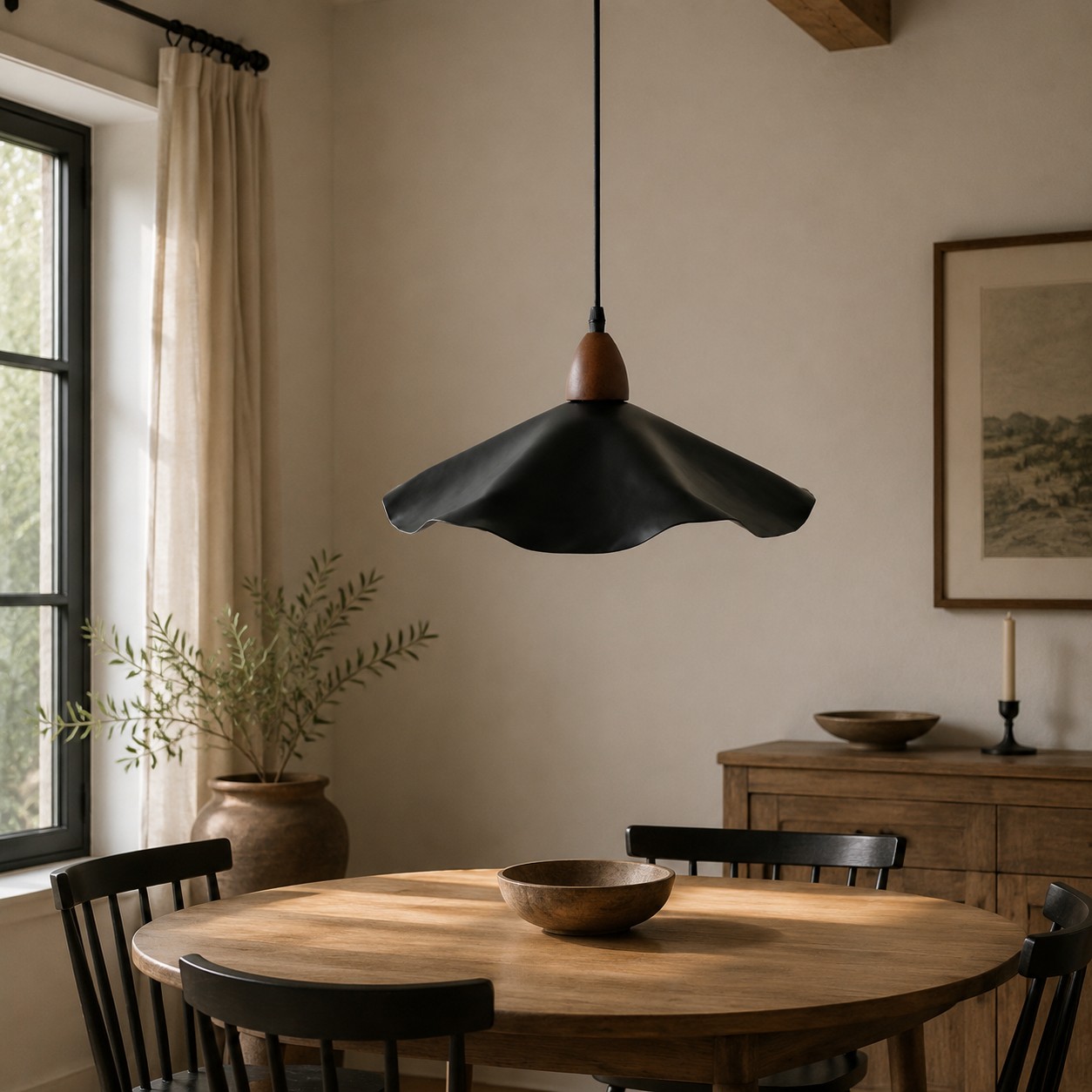 Vintage wavy pendant light over a dining table