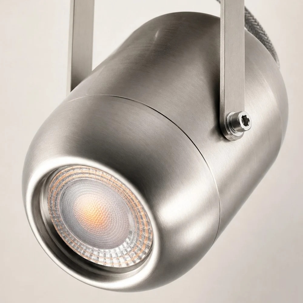 Adjustable LED lamp head with lens detail