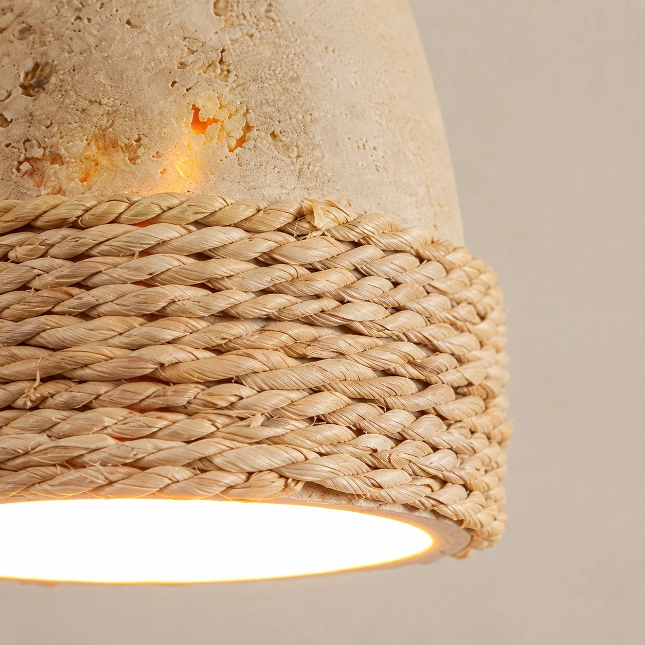 Close-up of woven stone pendant light texture