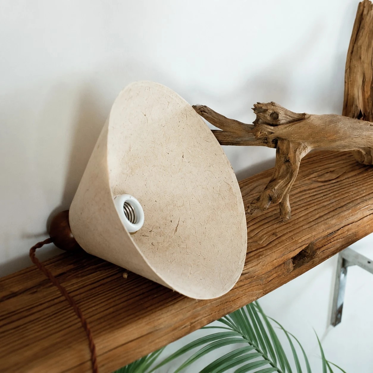 Pendant shade side view showing socket and paper form
