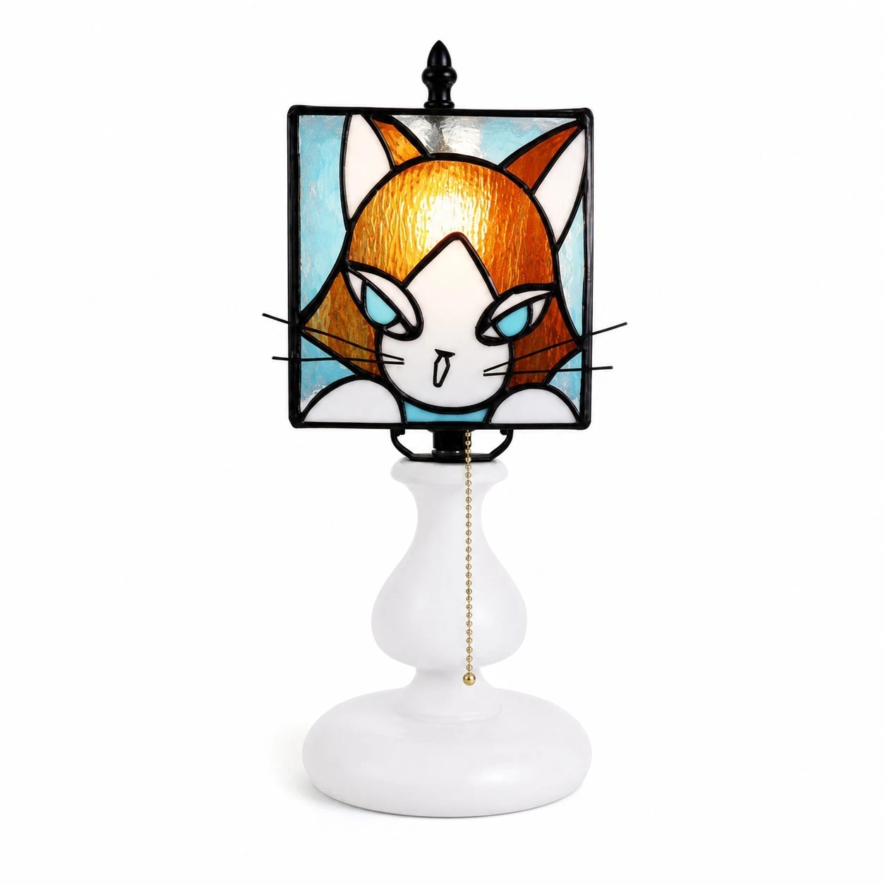 Orange yellow cat stained glass table lamp