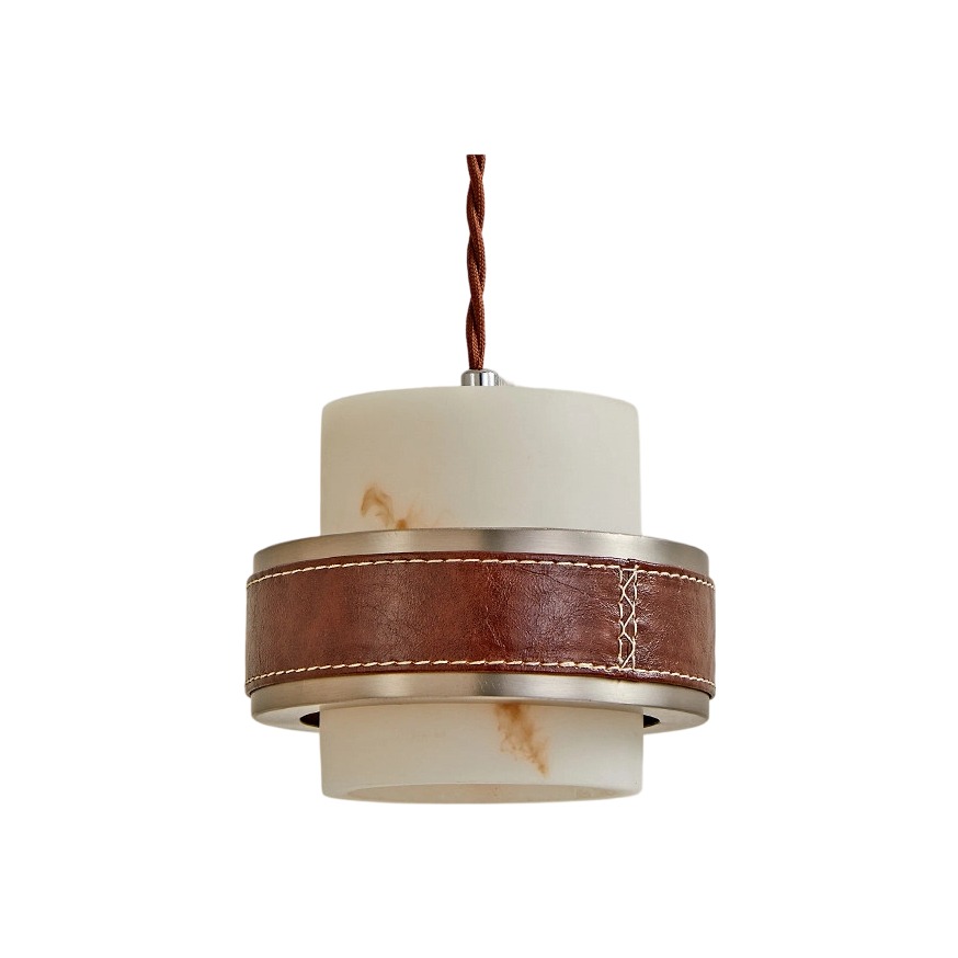 Style B brushed nickel finish leather pendant light