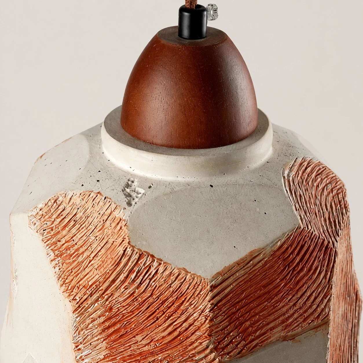 Solid wood lamp holder and textured shade close-up