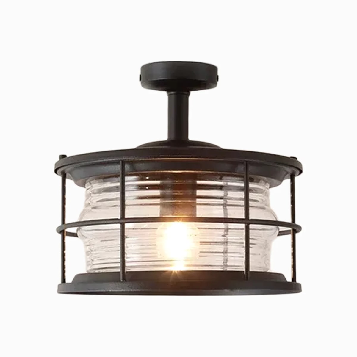 Black larger cylinder glass ceiling lantern
