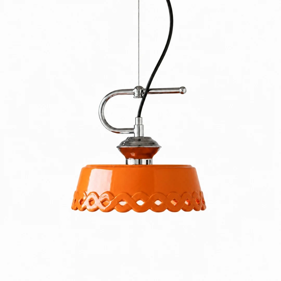 Orange ceramic pendant lamp close product angle