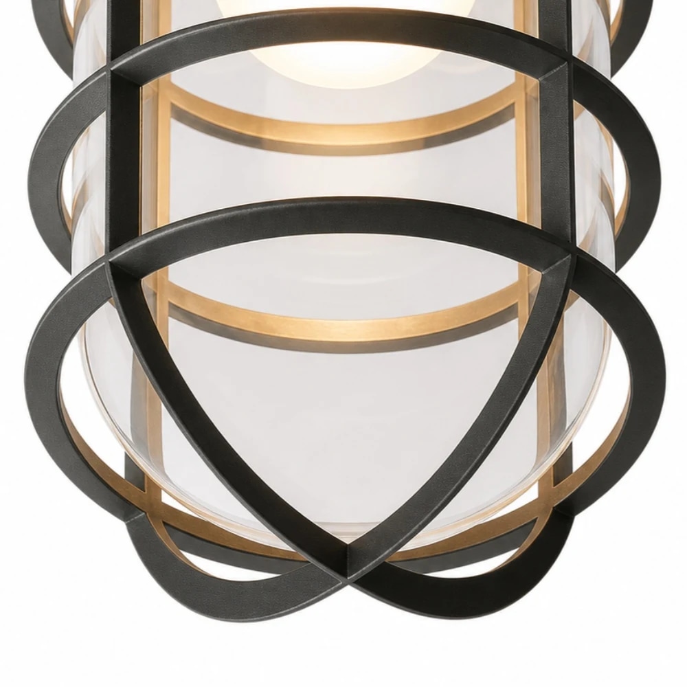 Bottom view of glass lens and protective metal cage