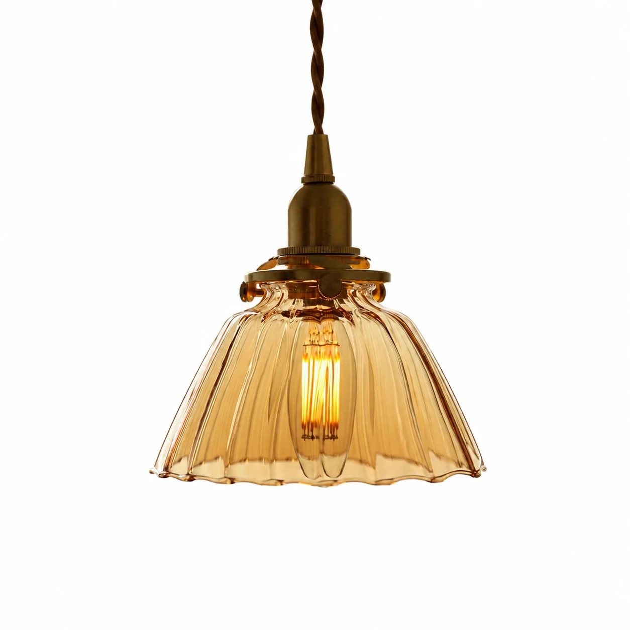 Amber ribbed glass pendant lamp