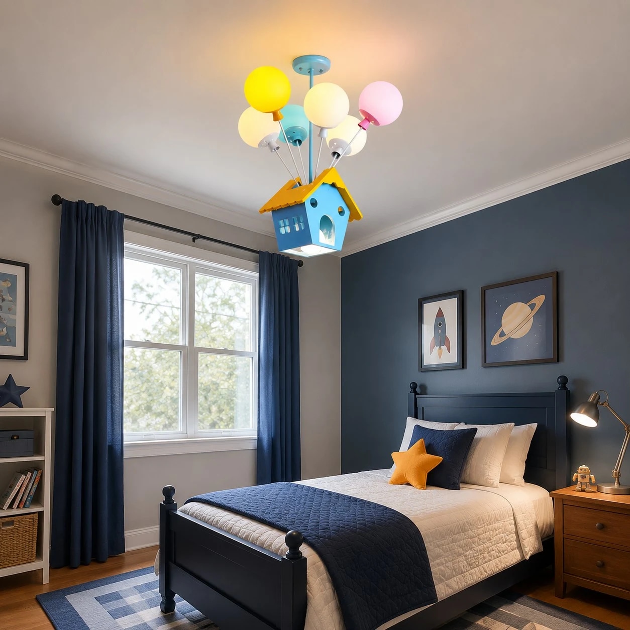 Balloon house pendant light in children room setting