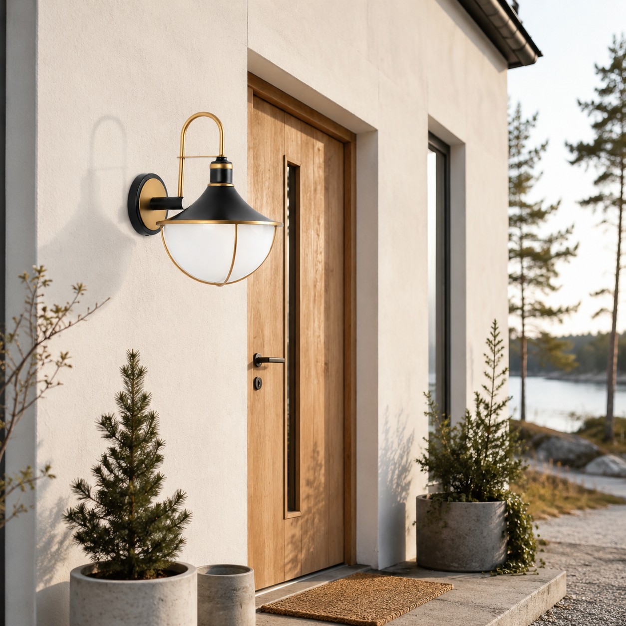 Black and Gold Outdoor Wall Lantern in room setting
