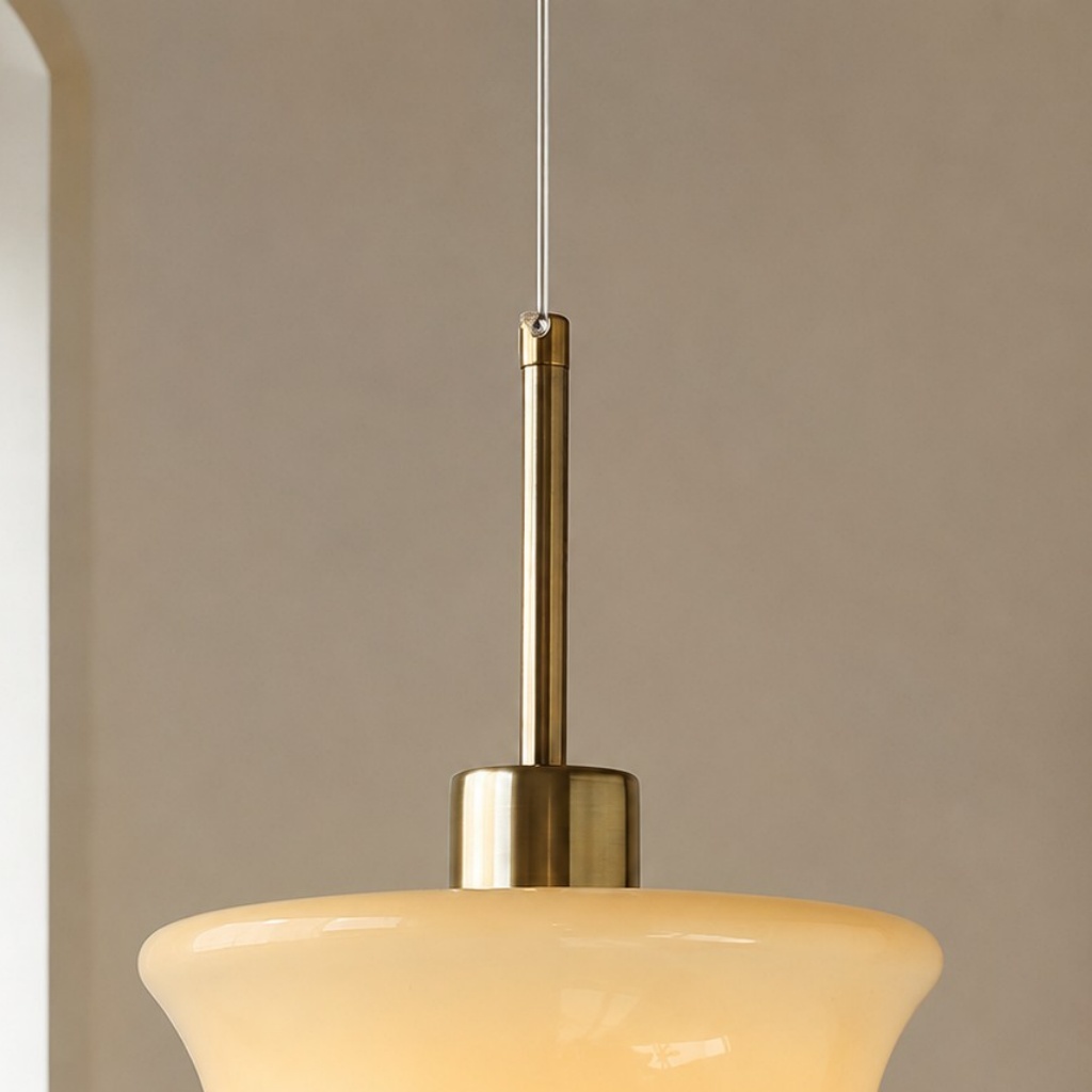 Close view of the plated metal stem and hanging wire