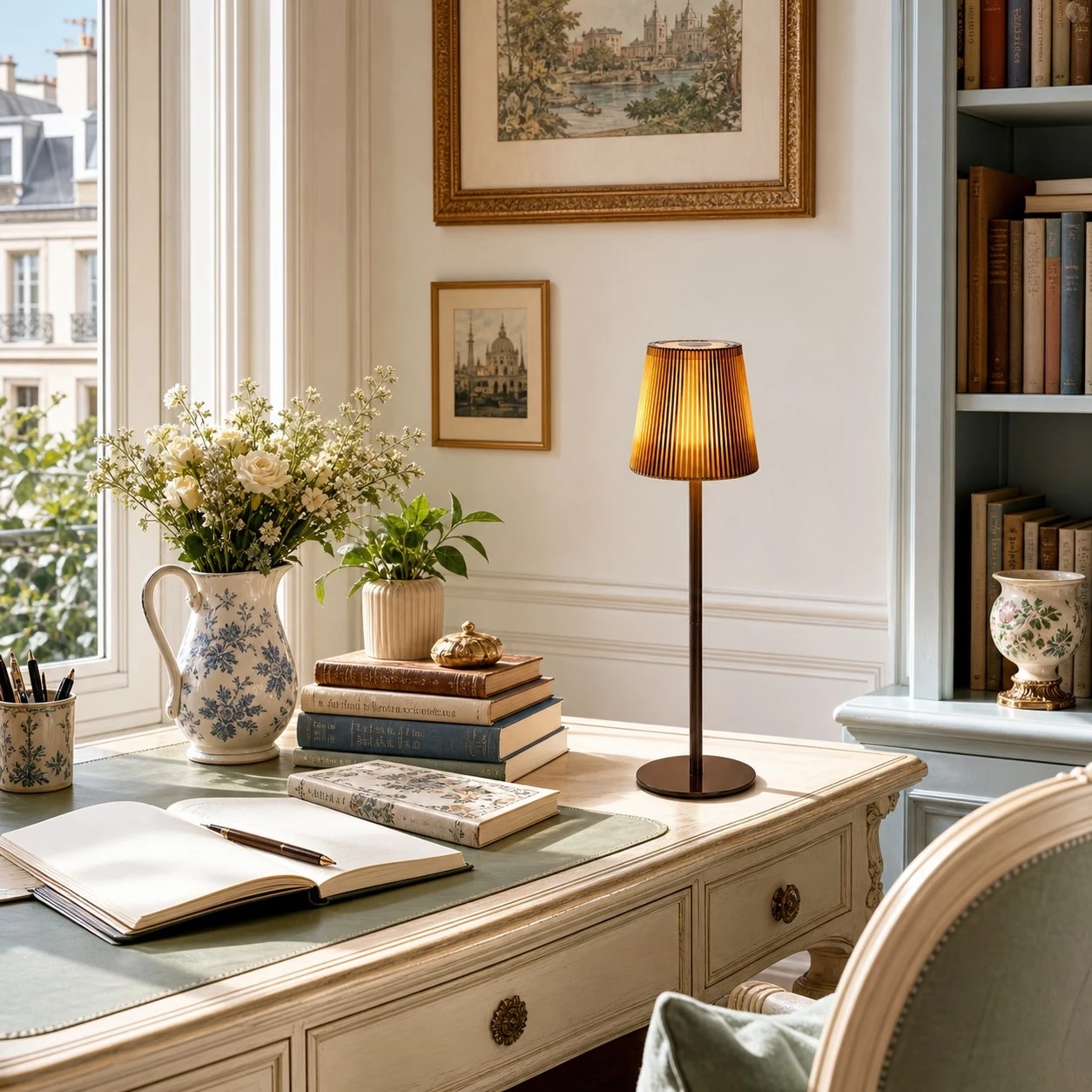 Modern metal table lamp styling scene
