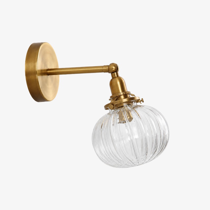 Antique brass ribbed glass wall sconce