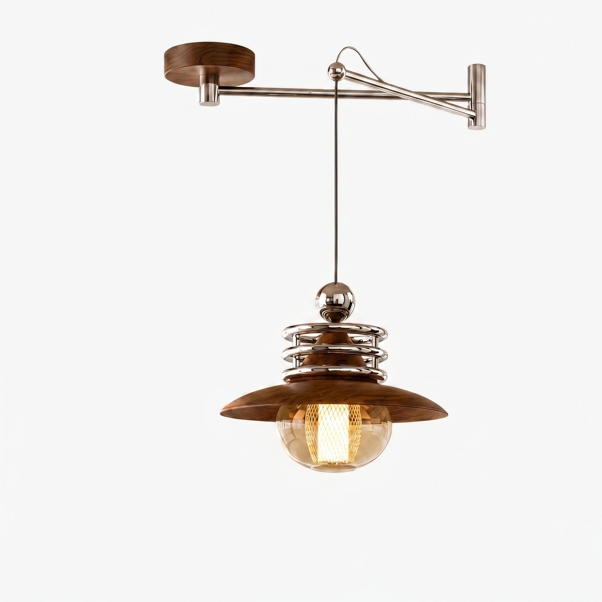 Image du produit de la lampe suspendue en bois brun et chrome