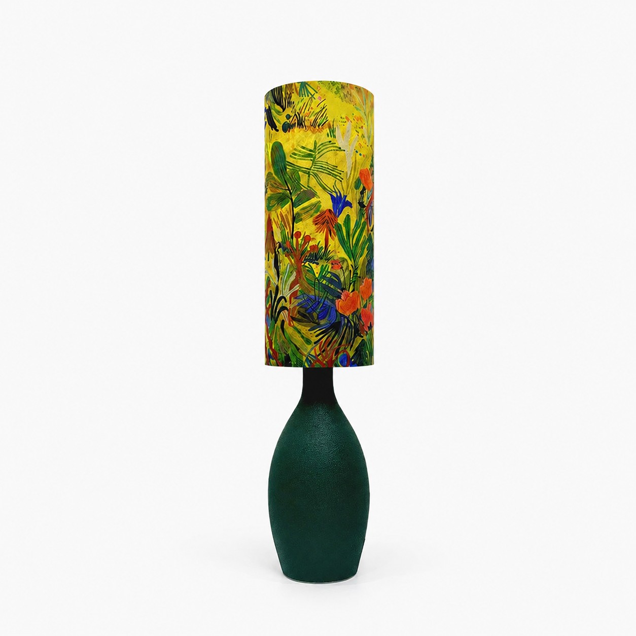 Gelbgrüne Tischlampe mit Blumenmuster
