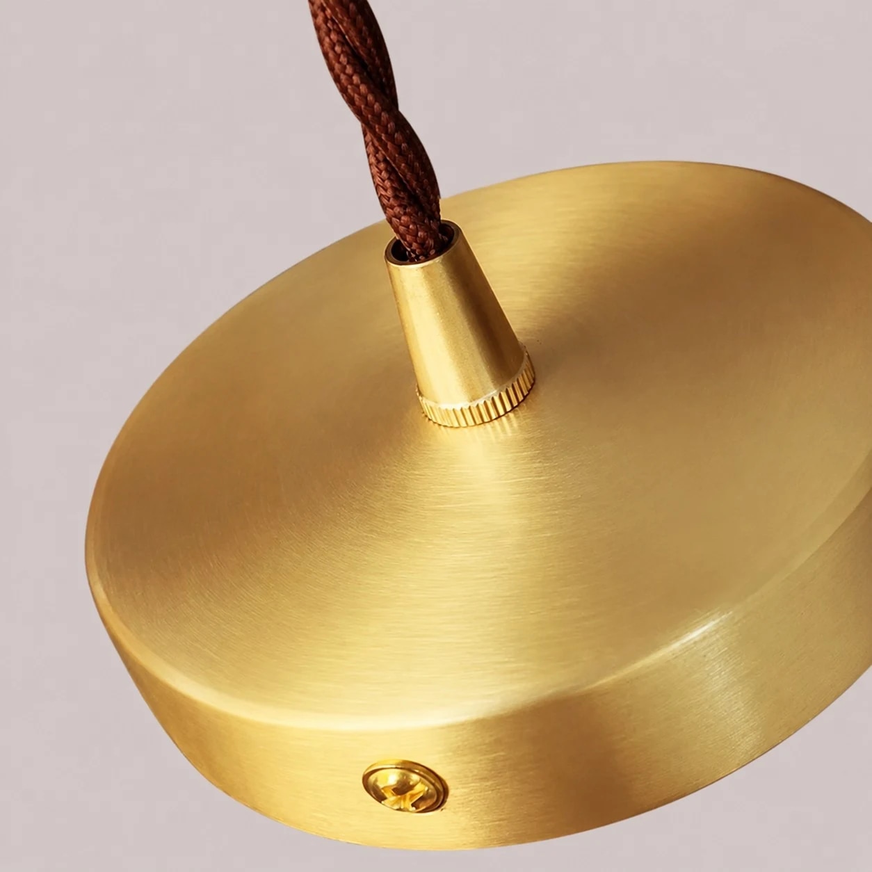 Brushed brass ceiling canopy and braided cord detail