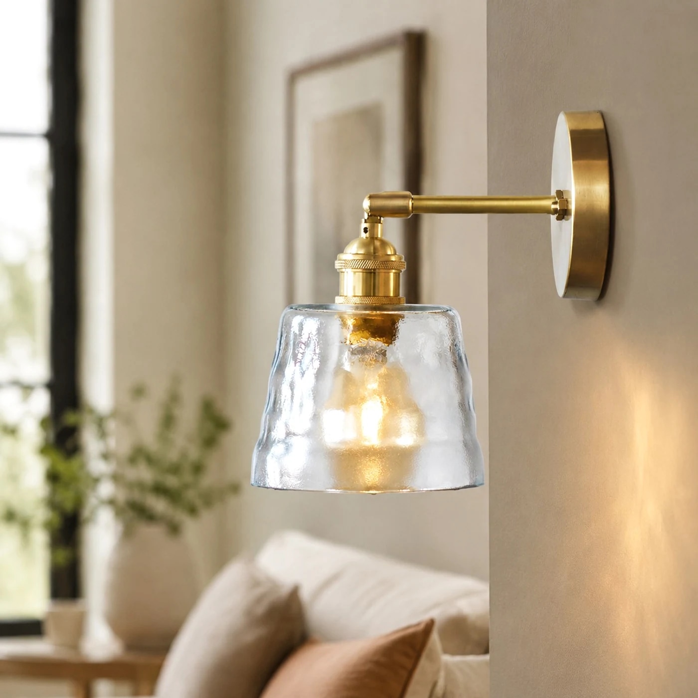 installed brass glass wall light