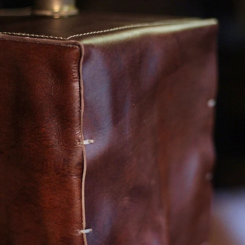 Leather texture and stitched edge detail