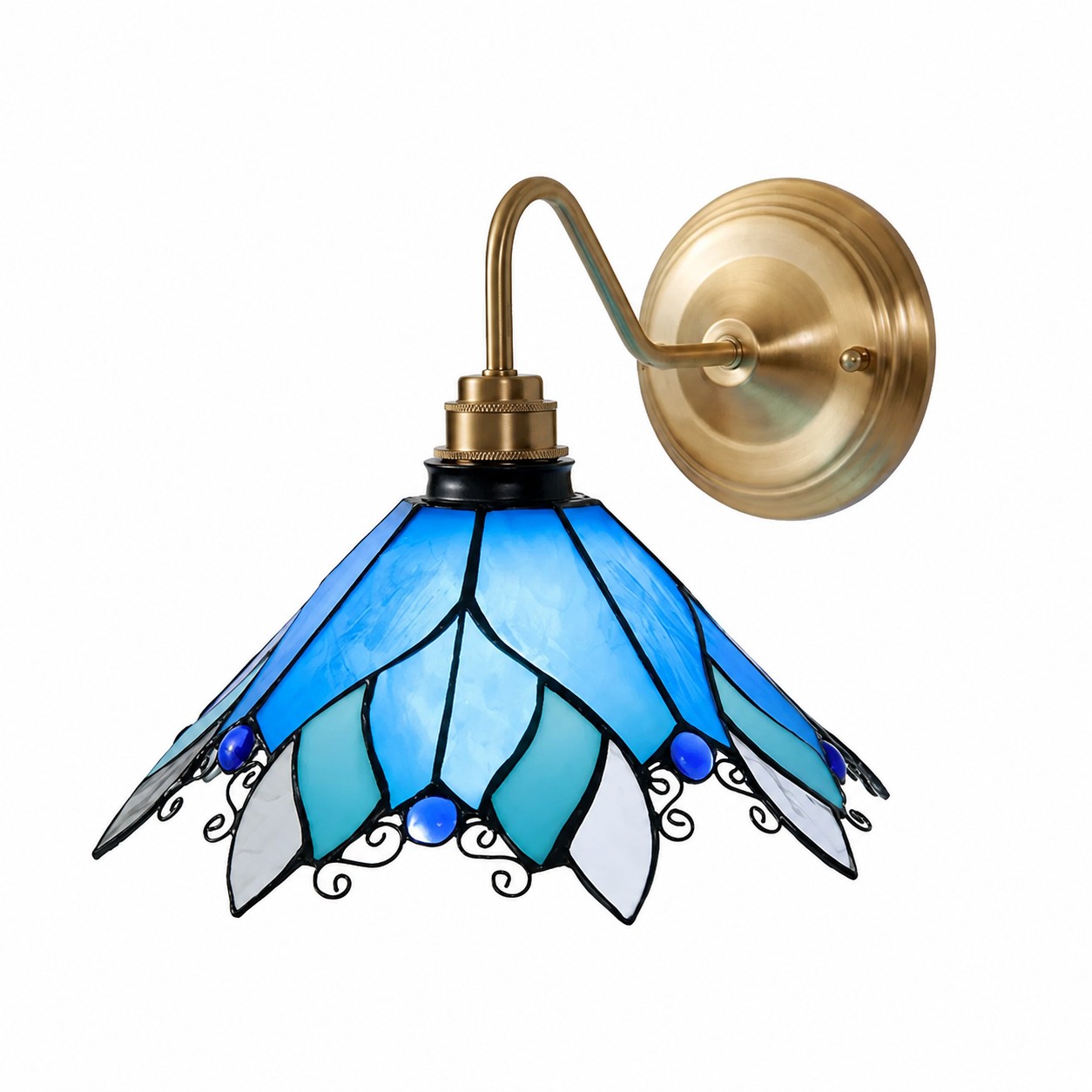 Blue stained glass wall sconce