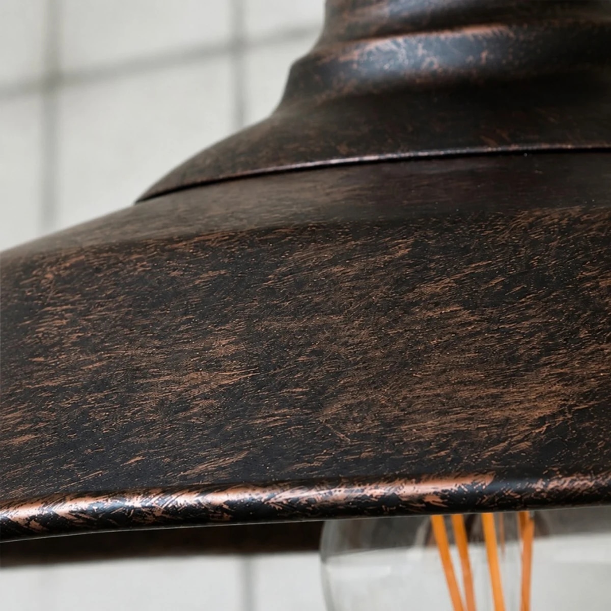 Weathered metal shade and rim detail