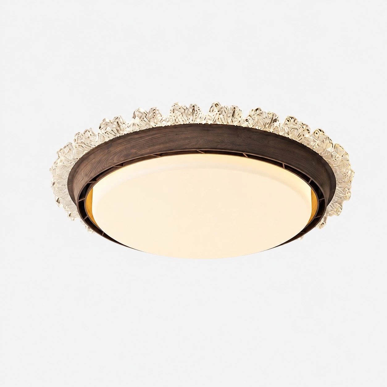 Style A Crystal + Walnut Wood flush mount ceiling fan light