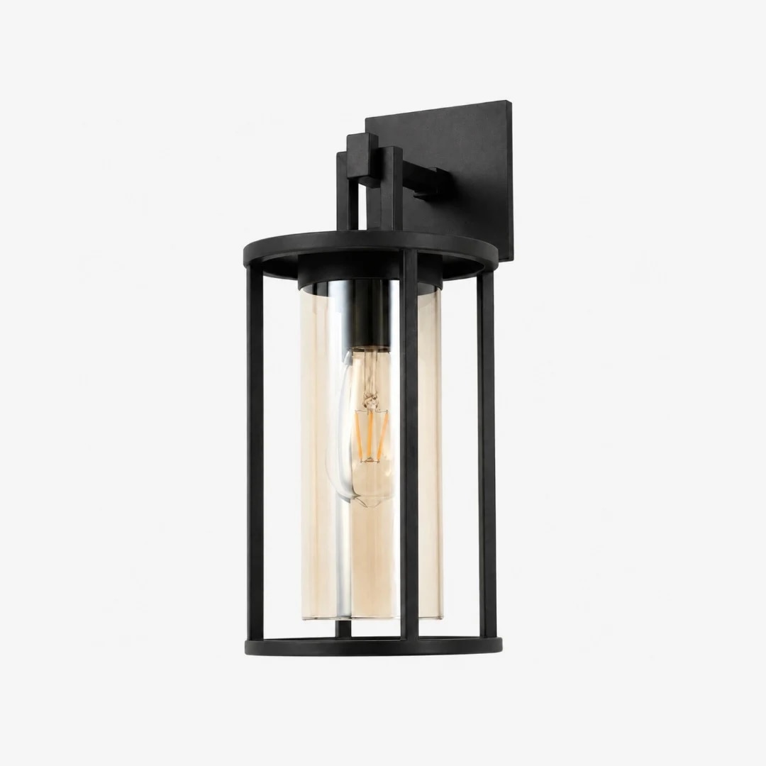 黒色の屋外用壁掛けランタンのSKU画像(背景はすっきりとしたデザイン)