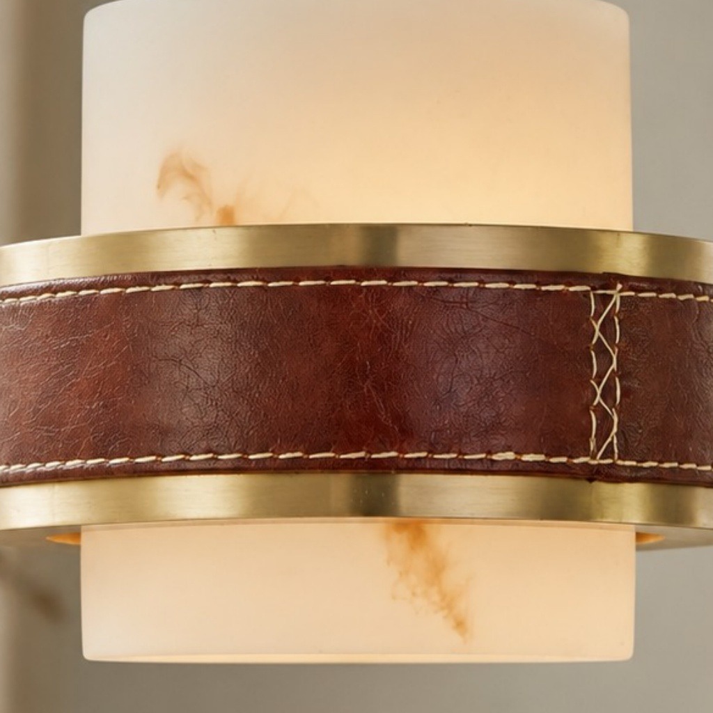 Leather stitching and metal trim detail