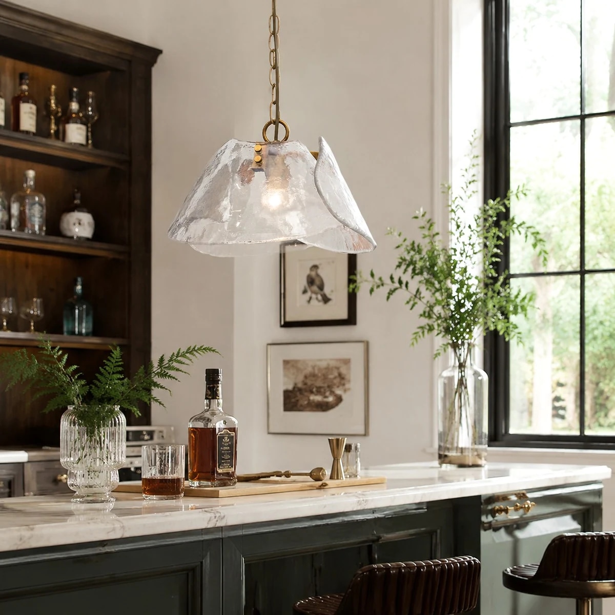 Pendant light installed above a kitchen counter