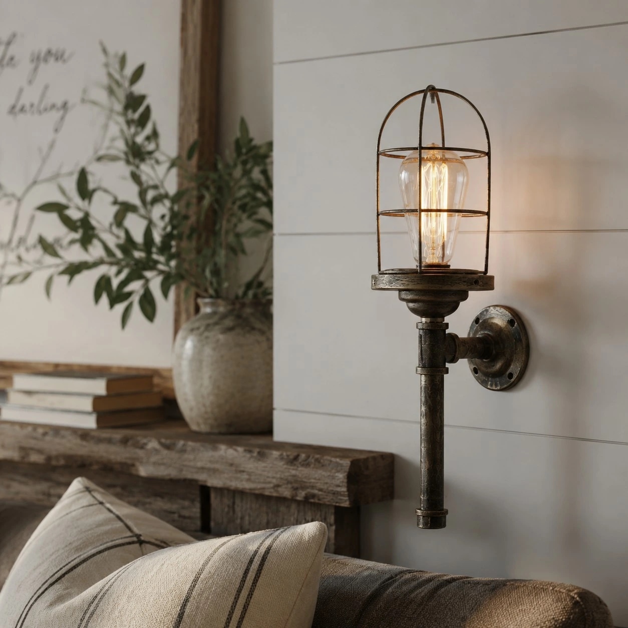 Vintage wall sconce in a room scene