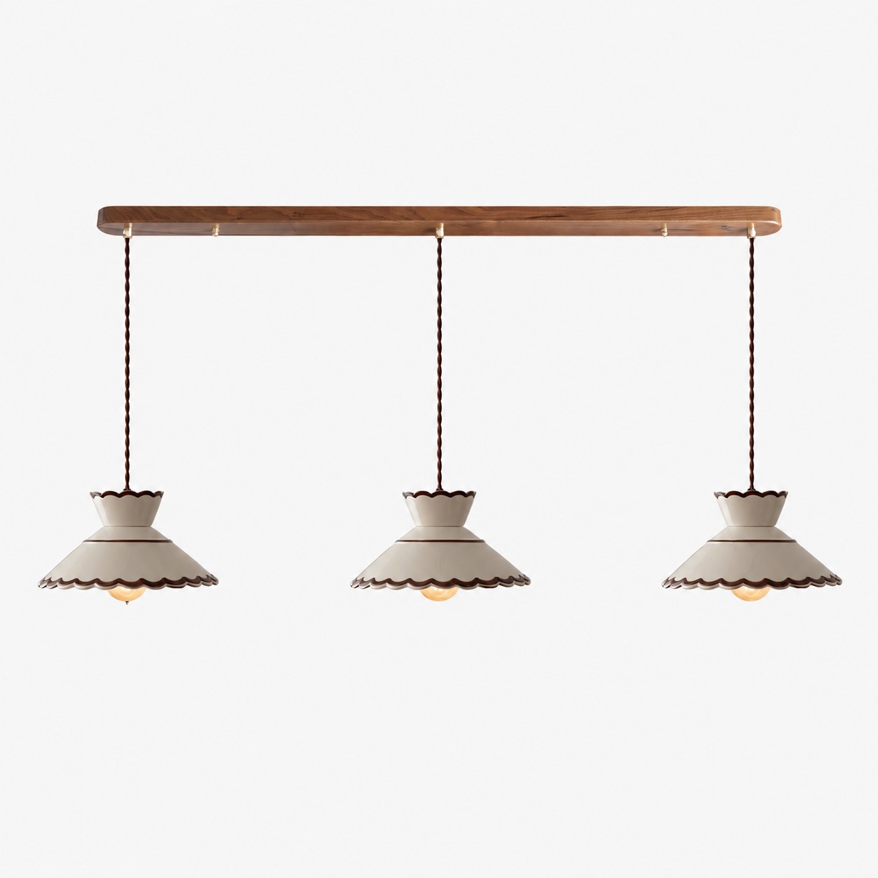 Three head 24.5 cm ceramic pendant with linear bar