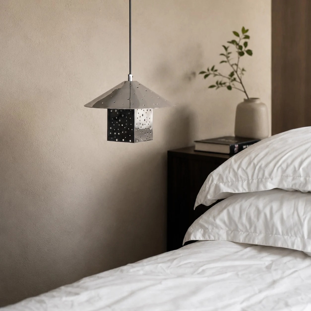Silver pendant light close view