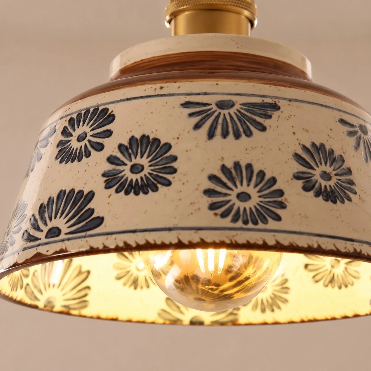Vintage Blue Floral Ceramic Wall Sconce detail