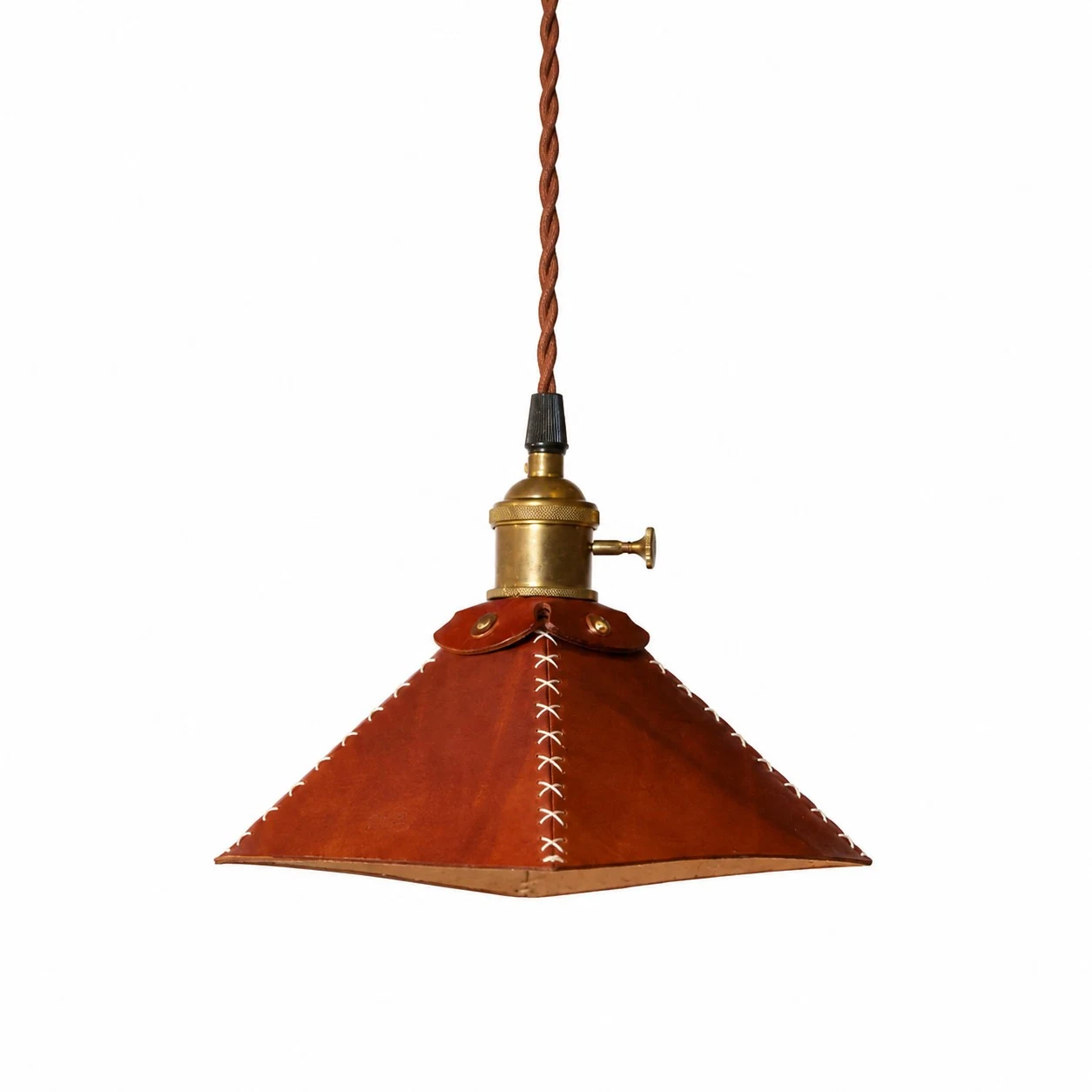 20 cm reddish brown leather pyramid pendant option