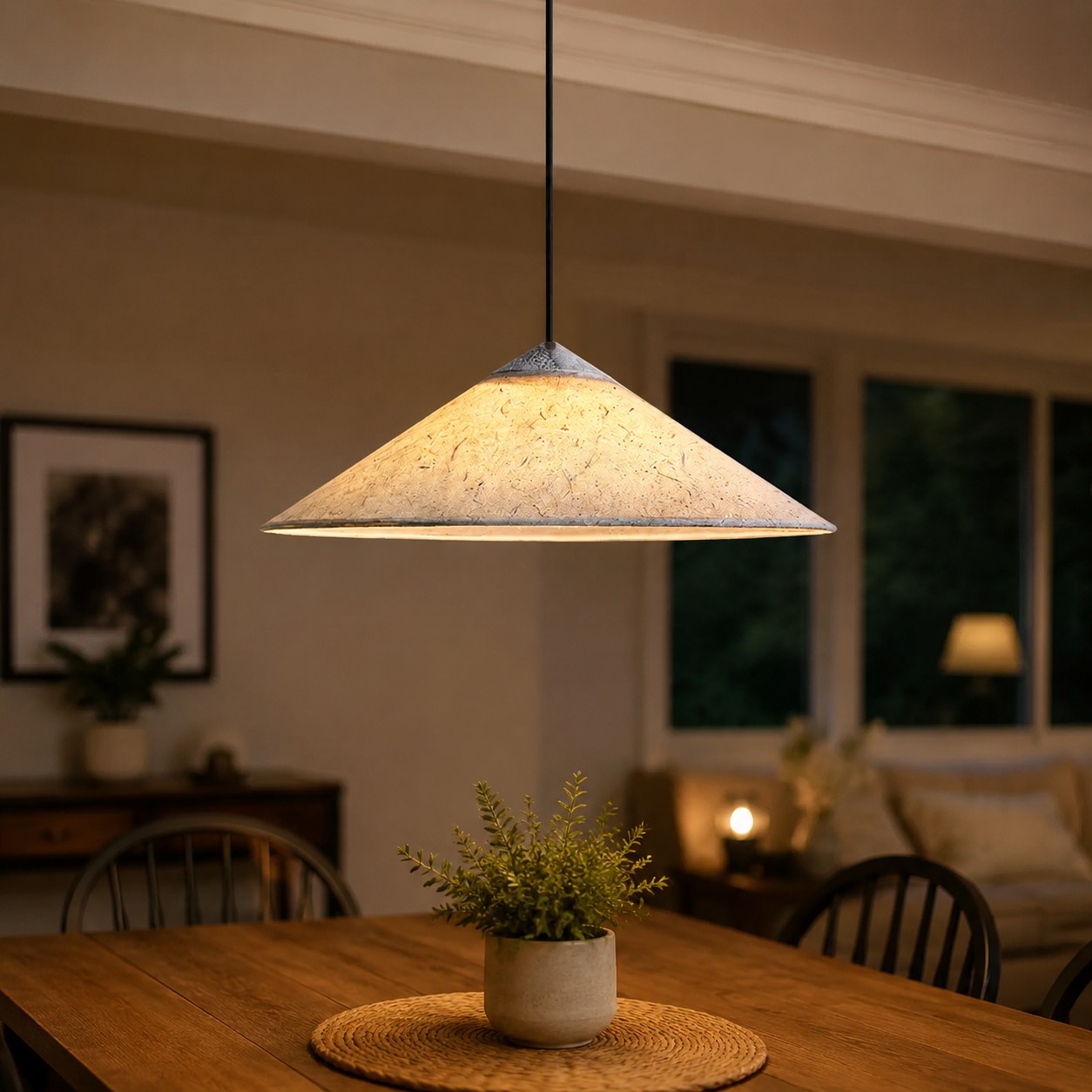 pendant installed above a dining table