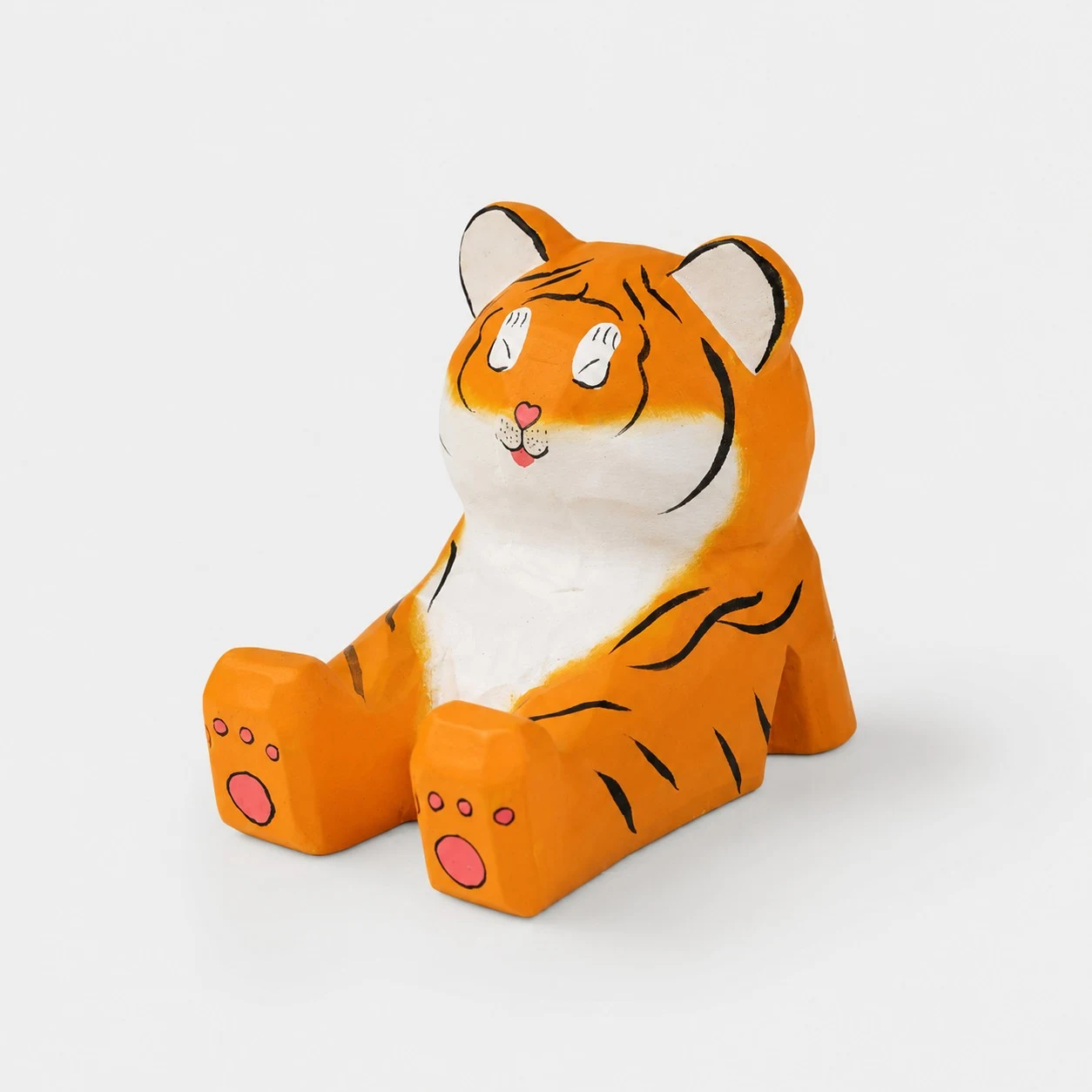 Support de téléphone en bois sculpté à la main en forme de petit tigre
