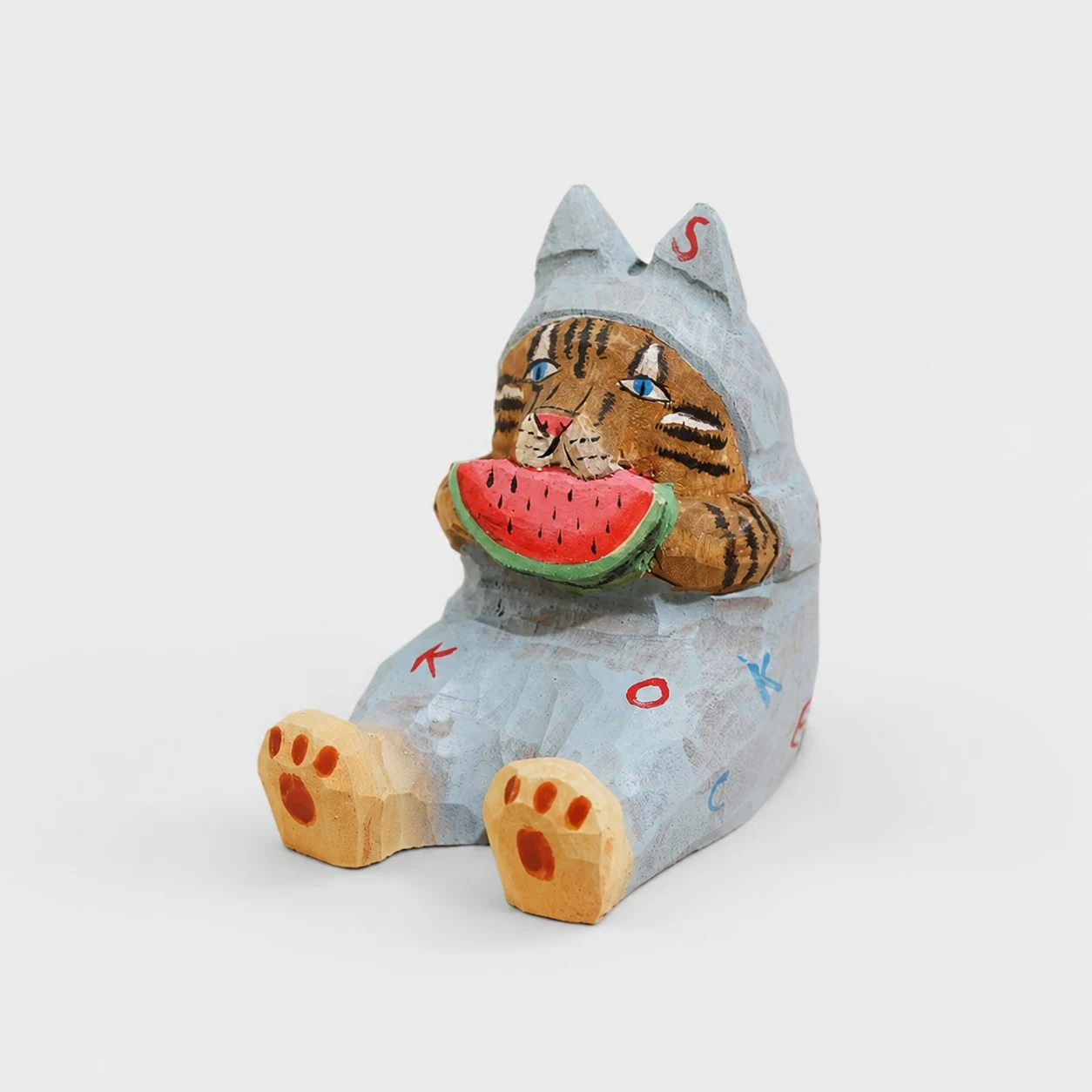 Support de téléphone en bois sculpté à la main Melon Cat