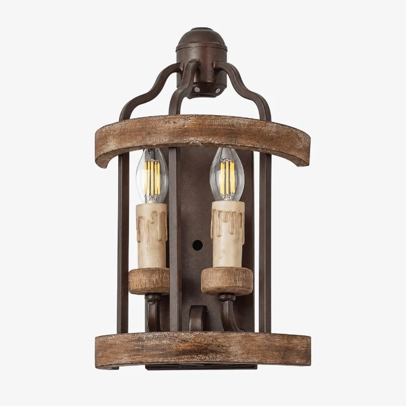 Applique da parete rustica in legno e ferro di piccole dimensioni