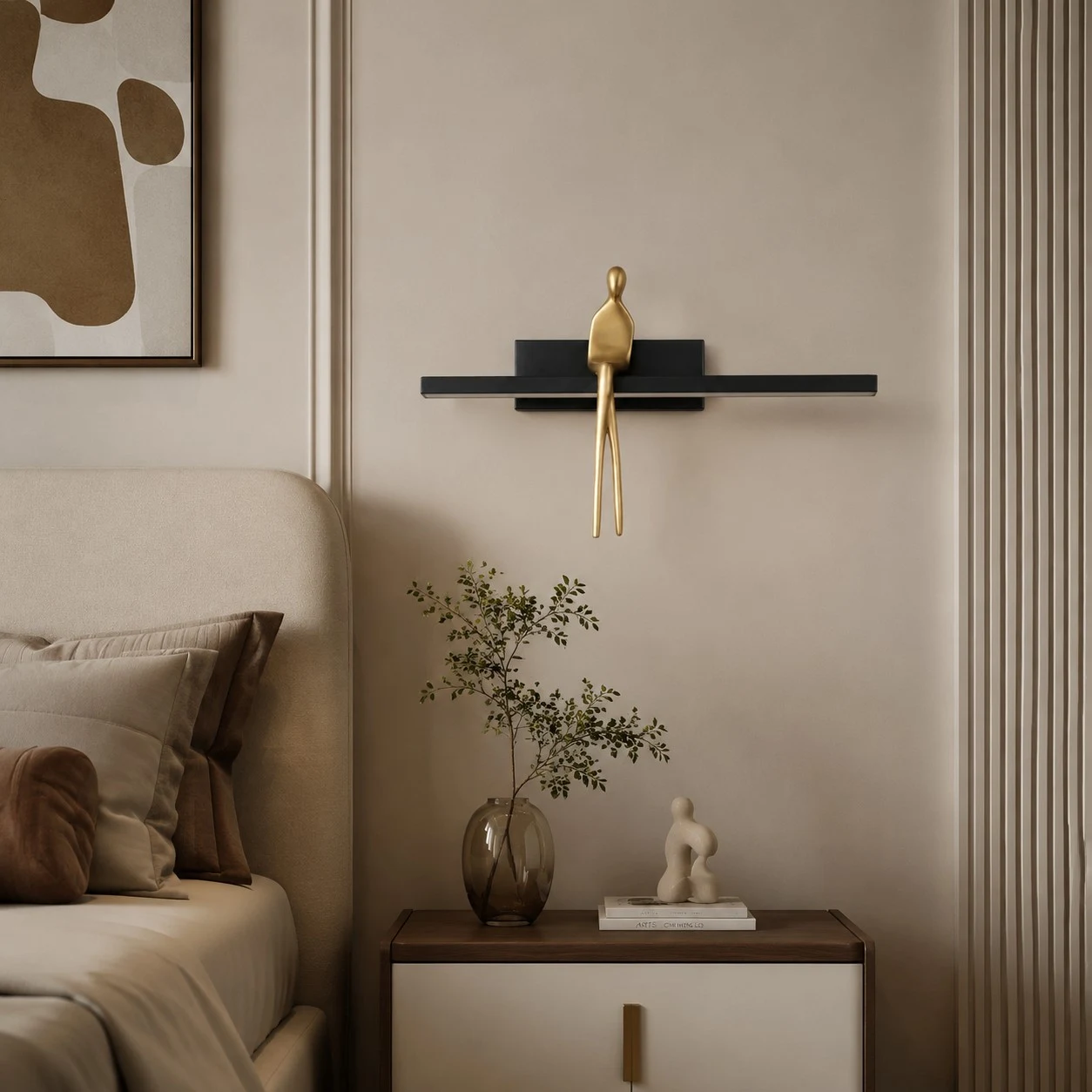 Applique murale en cuivre noir mat dans une chambre