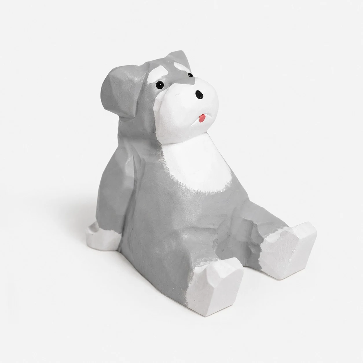 Support de téléphone en bois sculpté à la main représentant un schnauzer