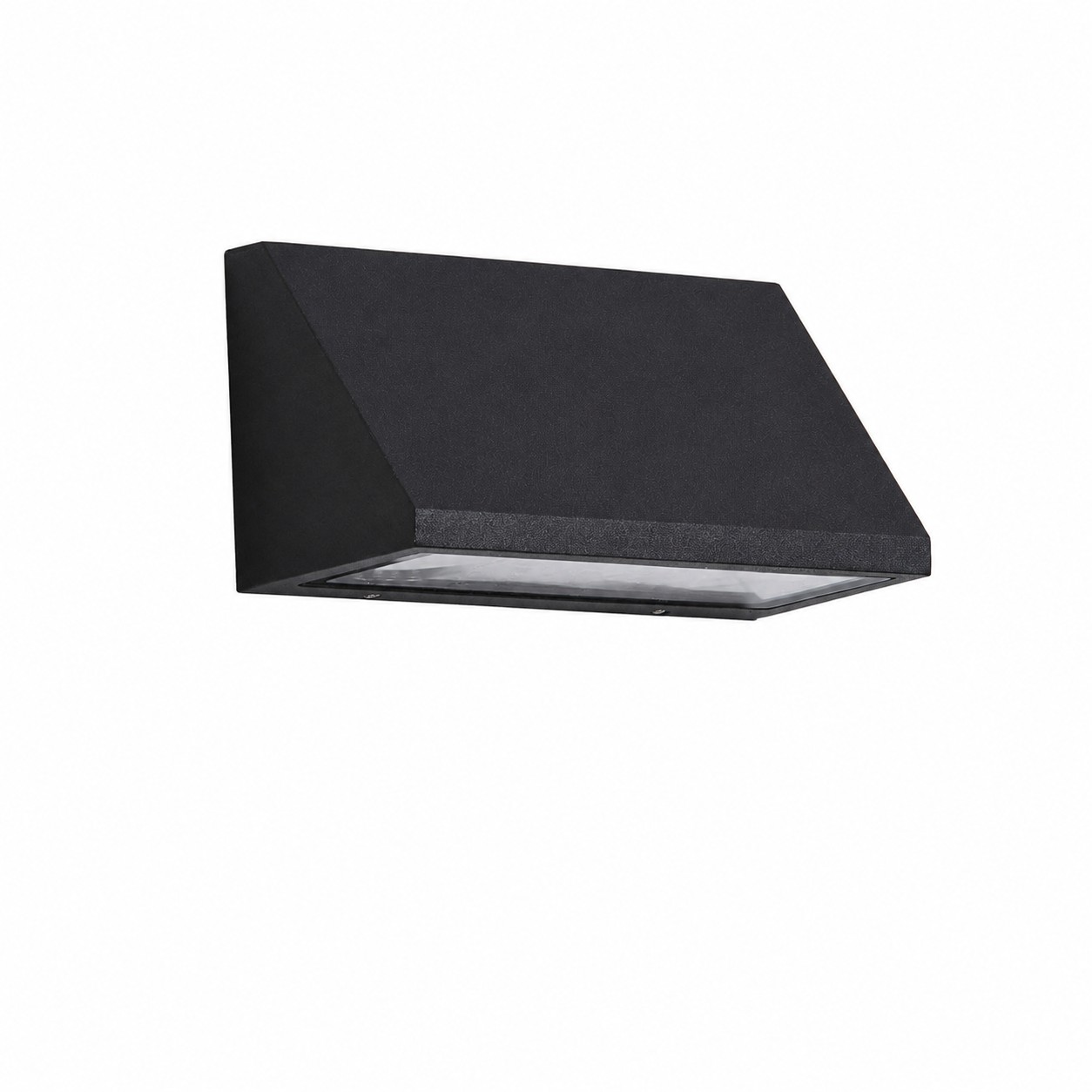 Lampada da parete a LED nera da 8W per esterni, accesa su una parete esterna pulita.