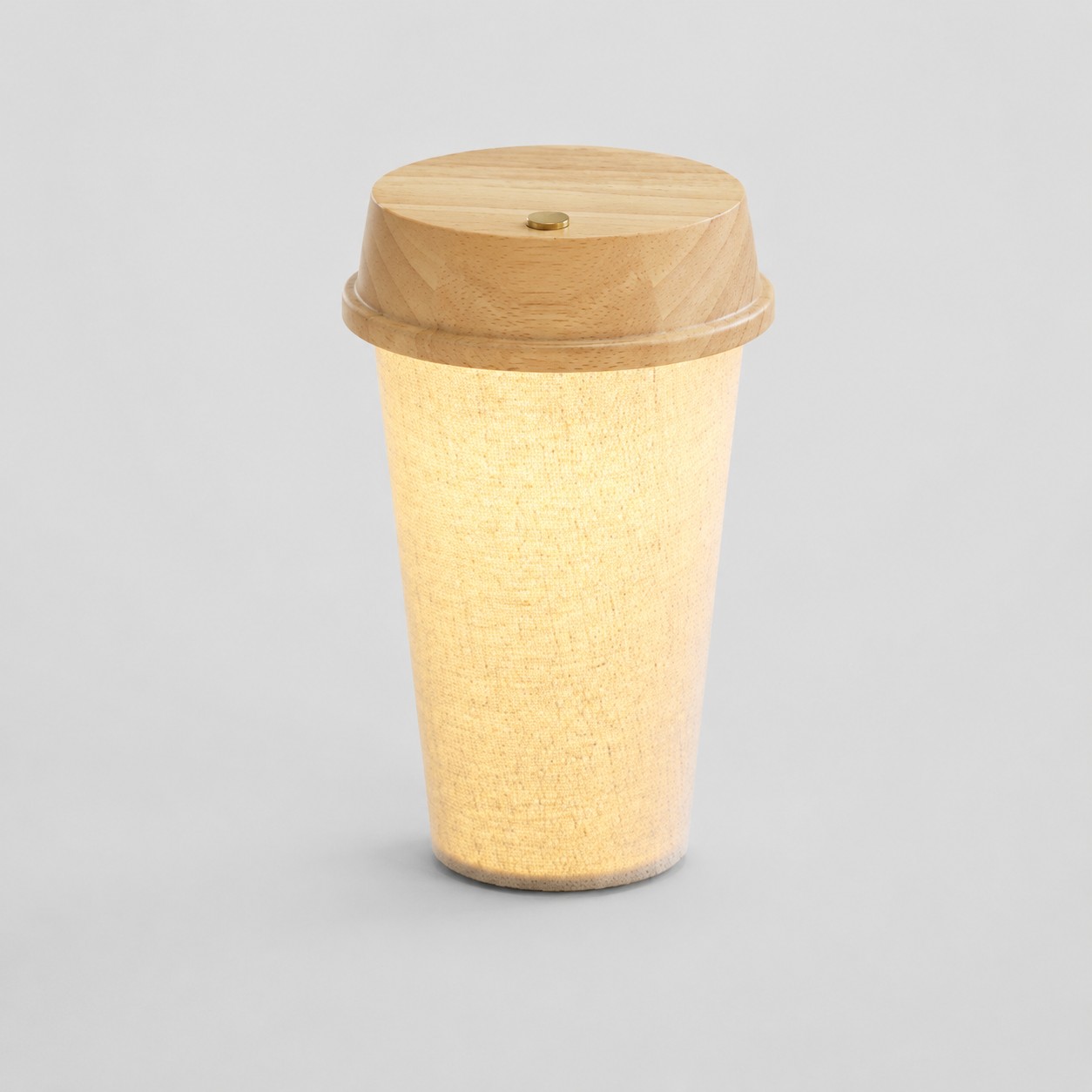 Lampe de table rechargeable en bois naturel en forme de tasse à café : vue complète du produit