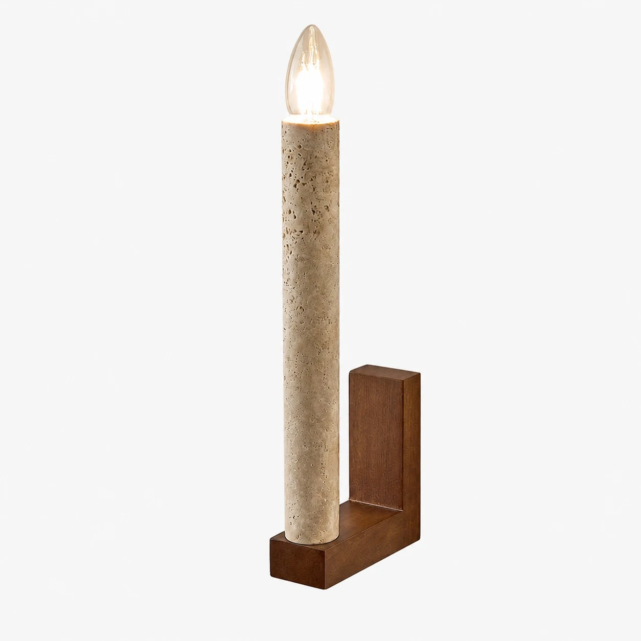 Wandleuchte aus natürlichem Travertin mit Massivholzhalterung
