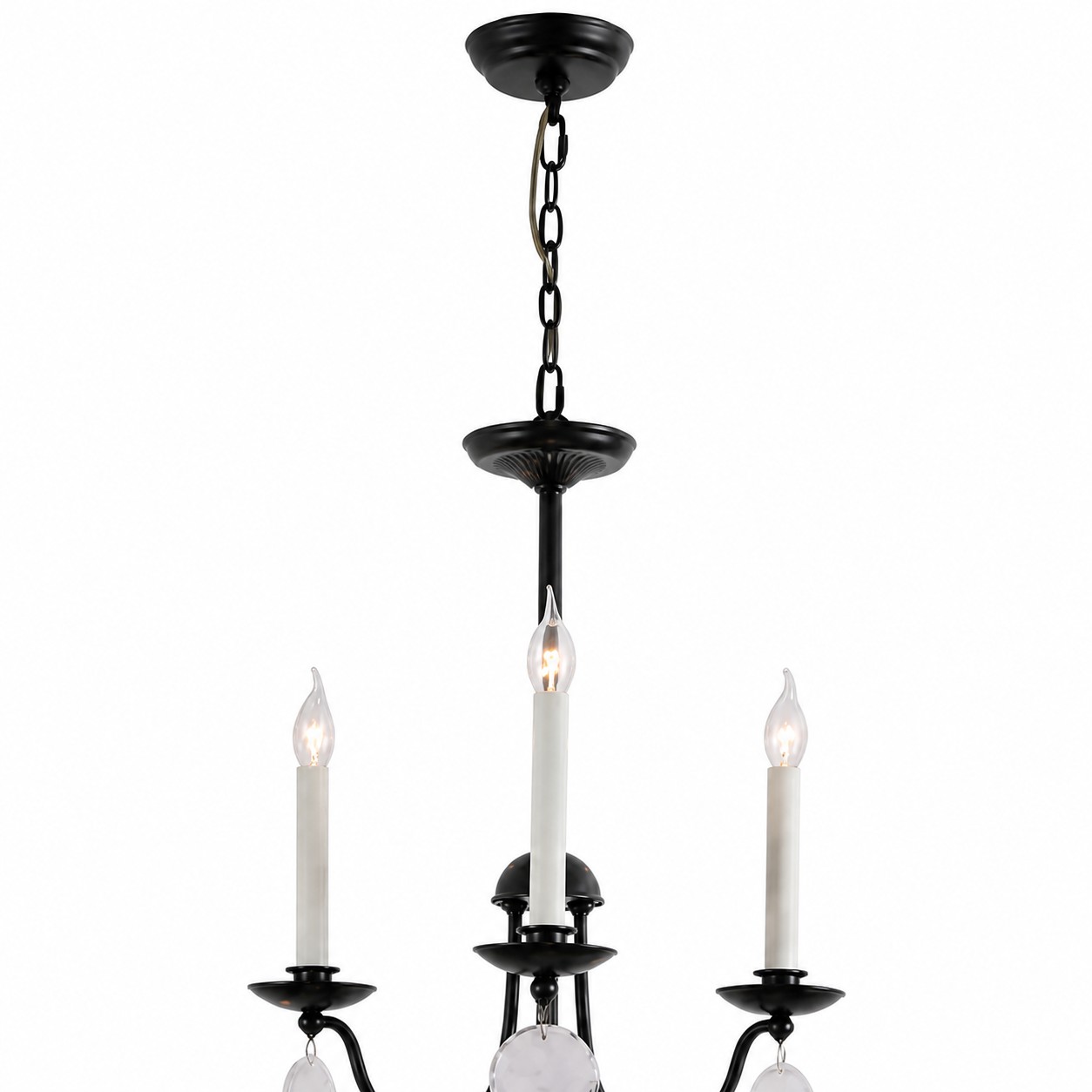 Dosel de techo negro, cadena y nivel superior para velas