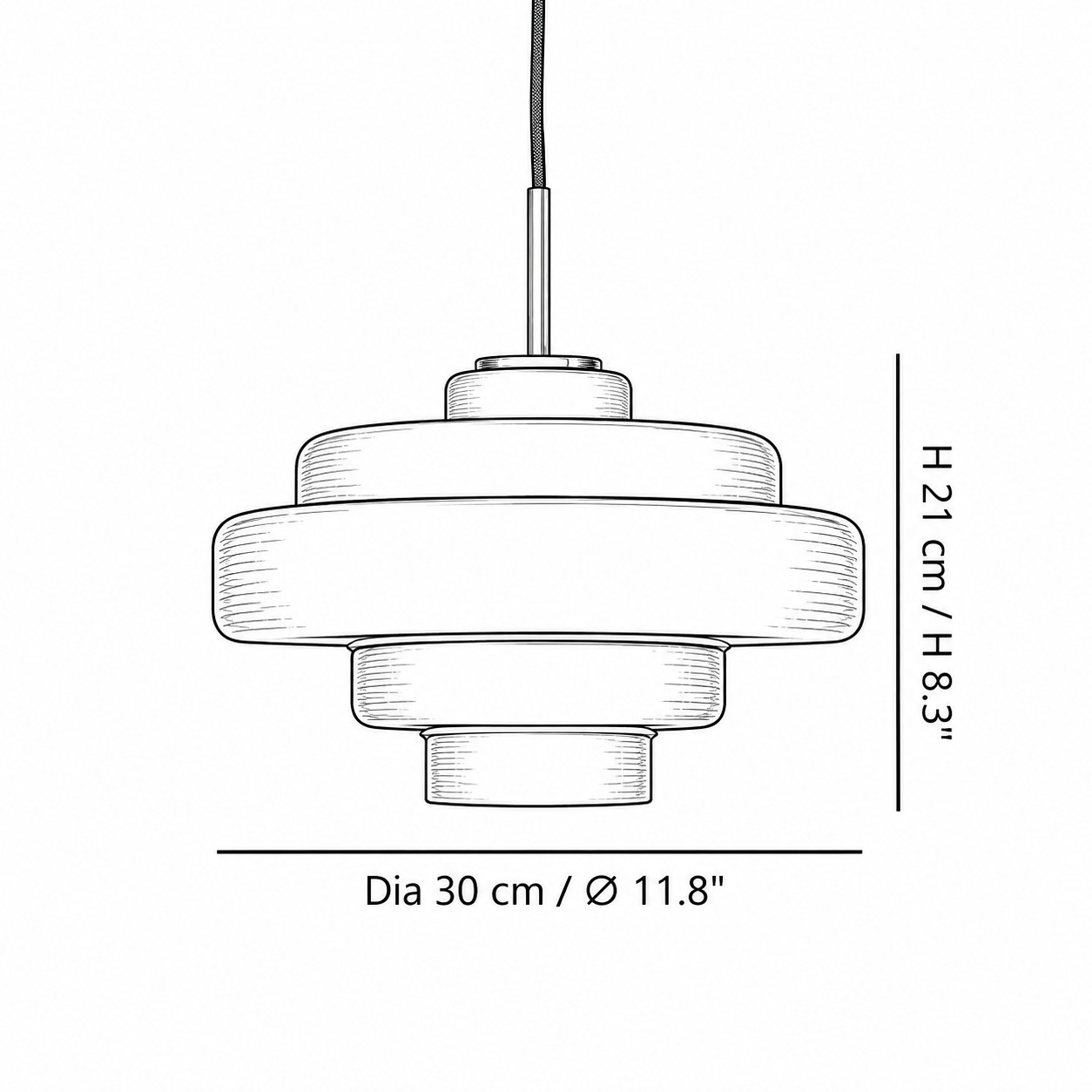 Size diagram Dia 30 cm / Ø 11.8 in × H 21 cm / H 8.3 in