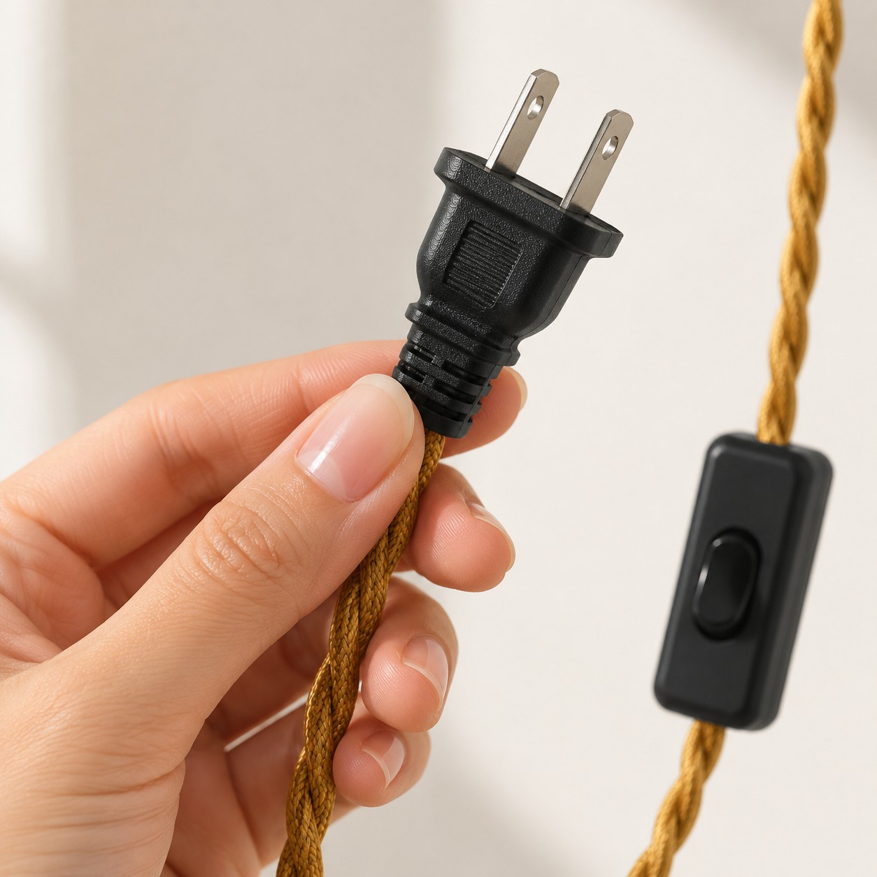 Gold twisted cord with plug and inline switch