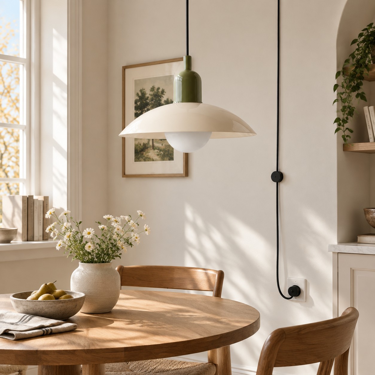Mid Century Bauhaus plug-in pendant light switched off