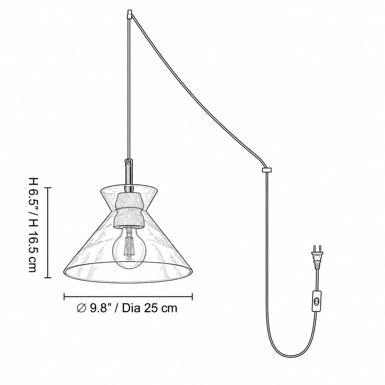 Style B dimension diagram: &empty; 9.8&Prime; &times; H 6.5&Prime; / D25 cm &times; H 16.5 cm