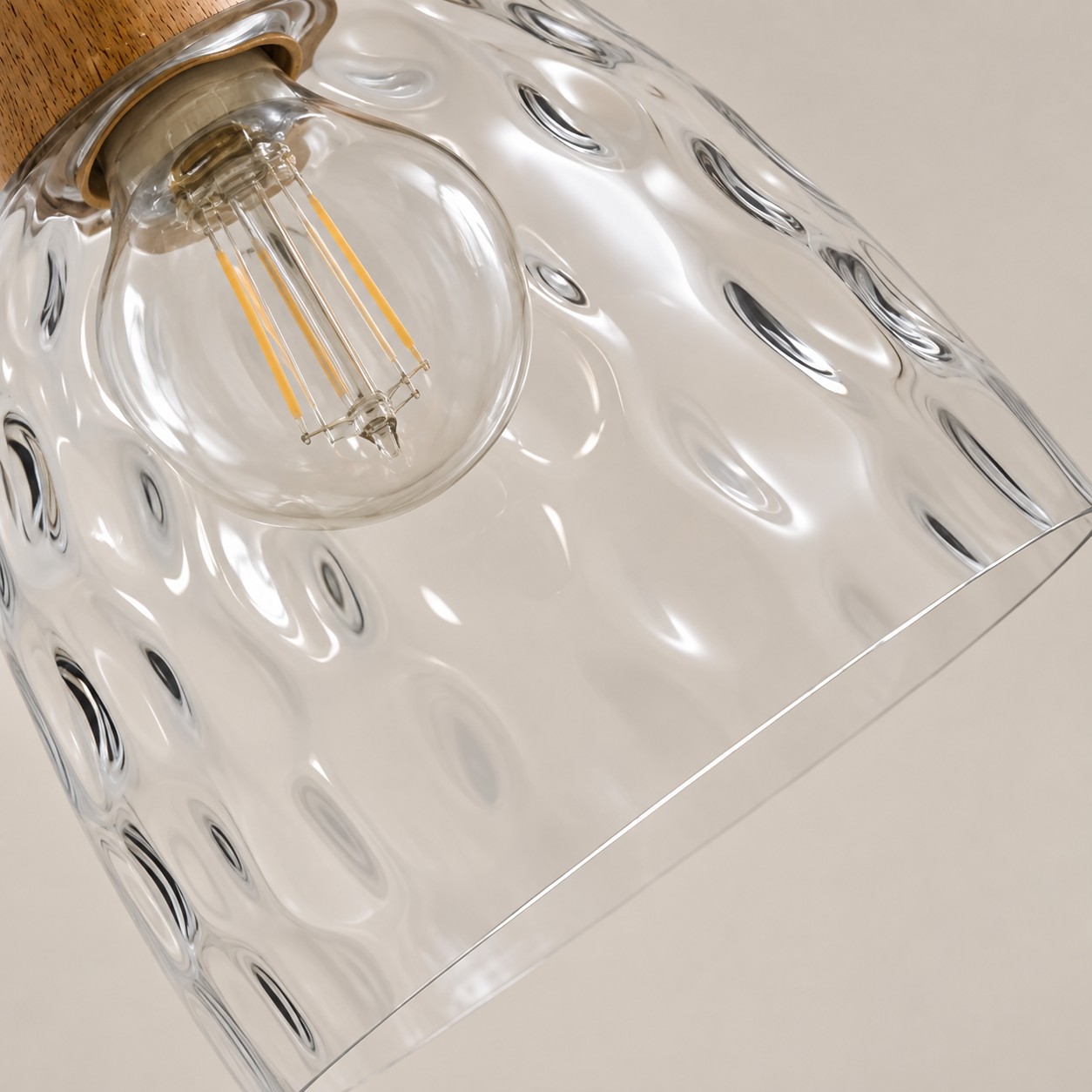 Close view of the ripple glass texture and bulb