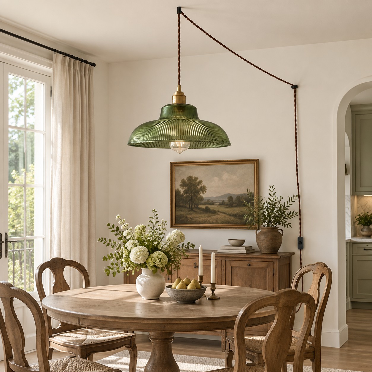 Pendelleuchte mit Steckeranschluss im Esszimmer
