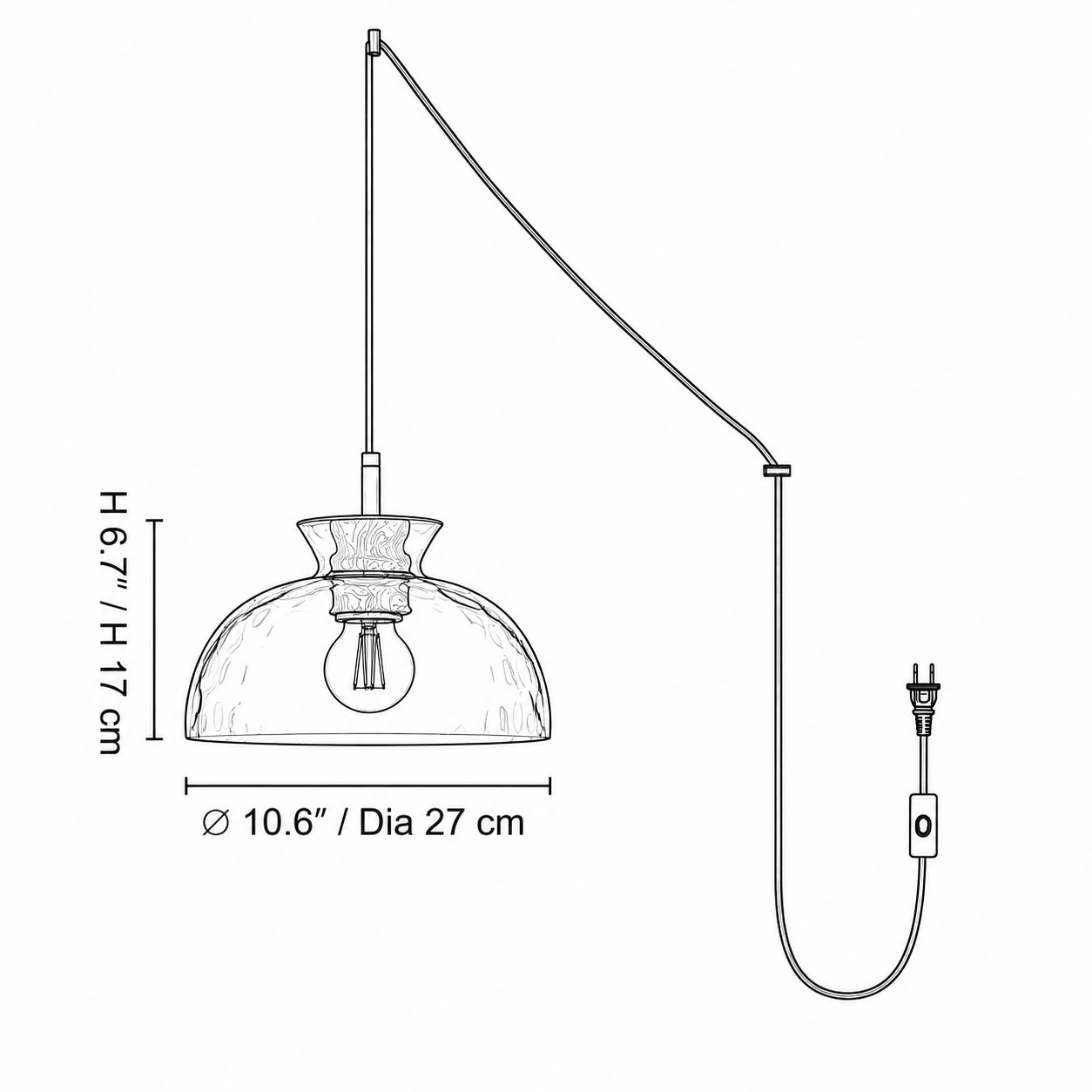 Style C dimension diagram: &empty; 10.6&Prime; &times; H 6.7&Prime; / D27 cm &times; H 17 cm