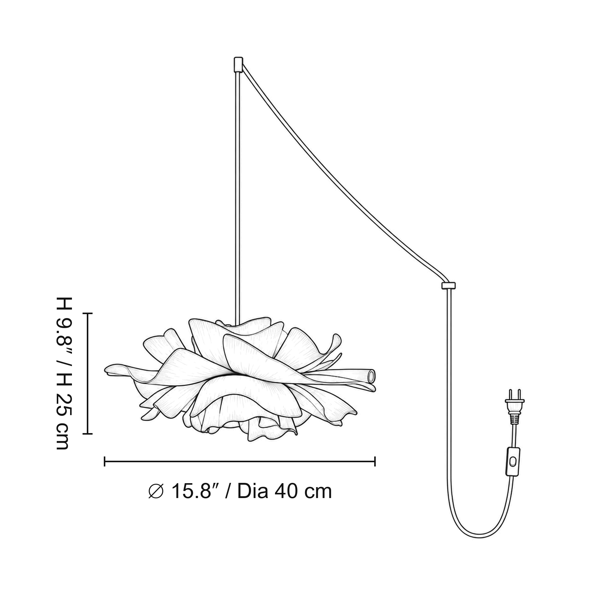 Dimension drawing for Dia 40 cm floral pendant light